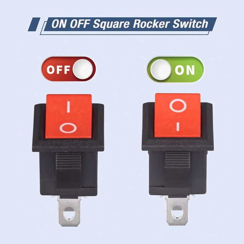 VEXUNGA 10pcs Mini Rocker Switch On Off 3 Pin Boat Rocker Switch 10A 125V 6A 250V AC KCD1 Red Snap-in SPST Toggle Switches Square for Car Marine Home Appliances - Image 4